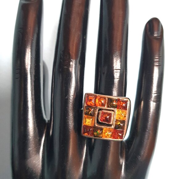 BOLD Baltic AMBER 925 Sterling Silver Cocktail Ring - Picture 10 of 11